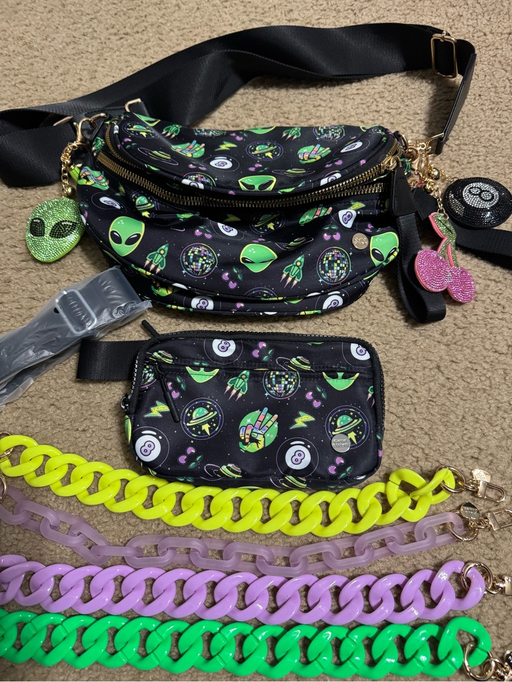 Gold blush alien chasers bag set with chains and charms